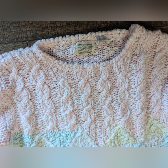 Forindi Women's 100% Acrylic Soft Pastel Rainbow Thick Striped Sweater Sz Small - Picture 3 of 14